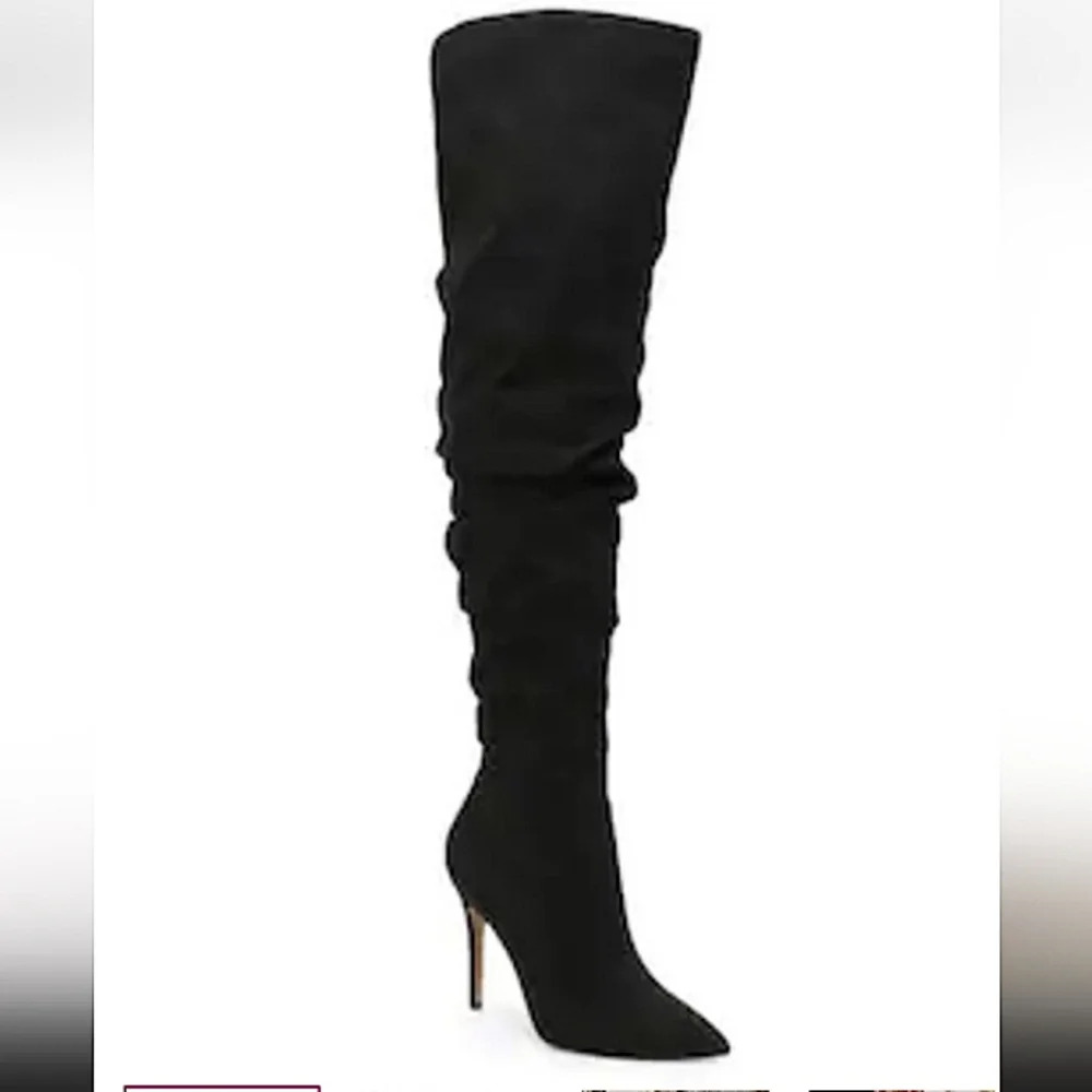 Jessica Simpson Rouched Over The Knee Suede Gold Zipper Closure Elastic Thigh